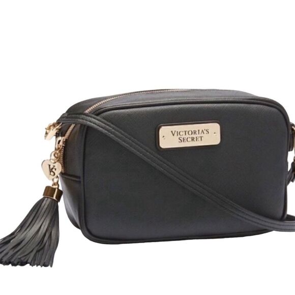 Victoria's Secret VS Small Makeup Clutch Bag. Black w/ Tassels Gold Zip Pink - Picture 3 of 10
